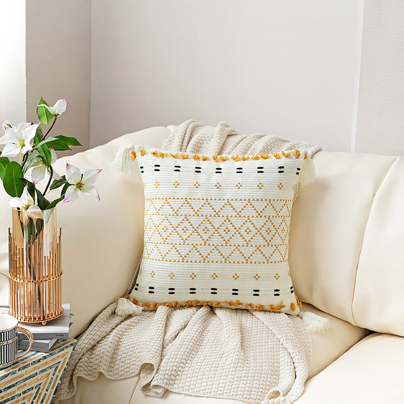 Hand-embroidered Tufted Throw Pillow Cover