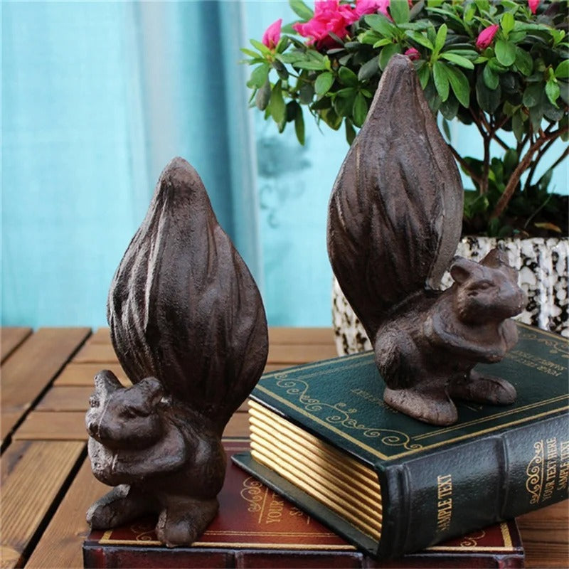 Vintage Cast Iron Squirrel Bookends – Set of 2