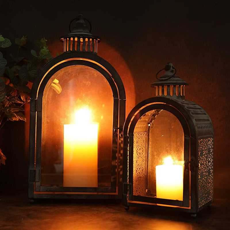 Arched Iron & Glass Lantern Set