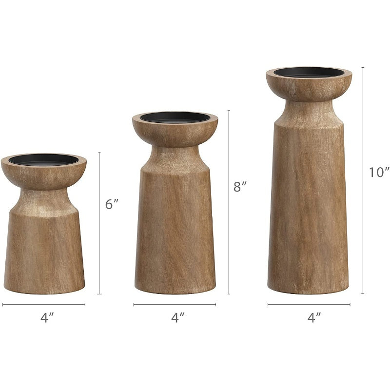 Modern Carved Wood Candle Holders