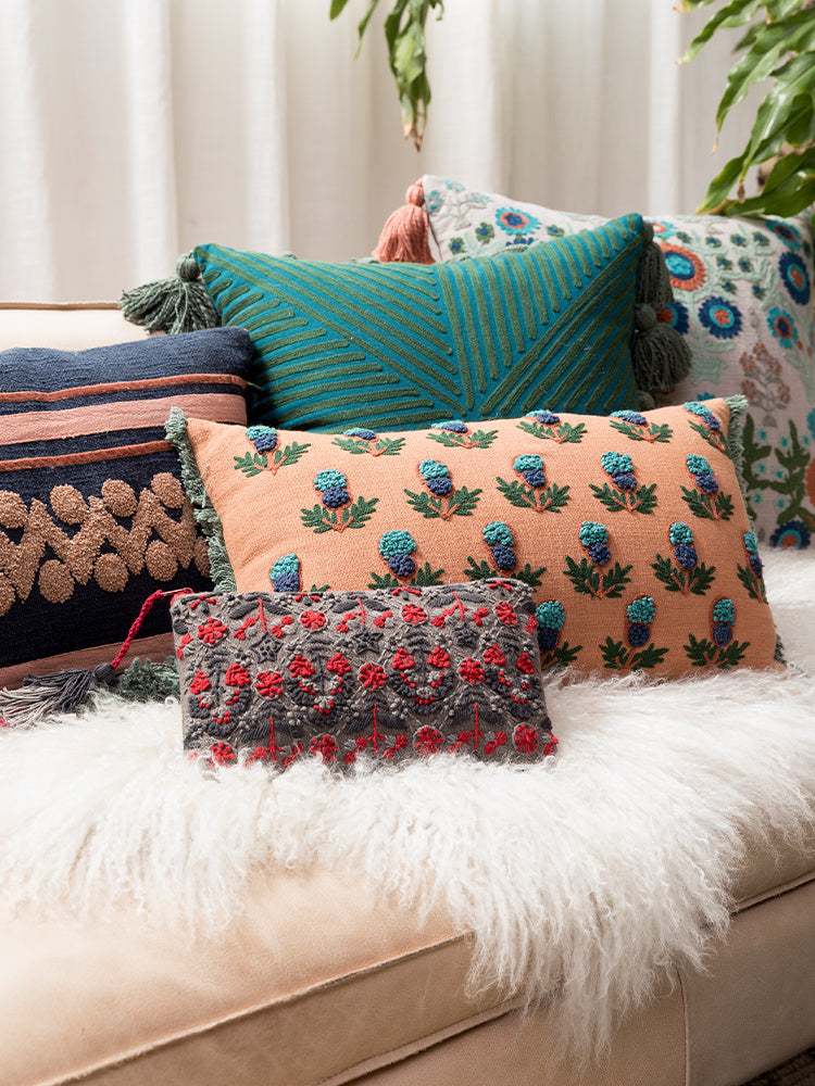 Jewel Bloom Cotton Lumbar Pillow