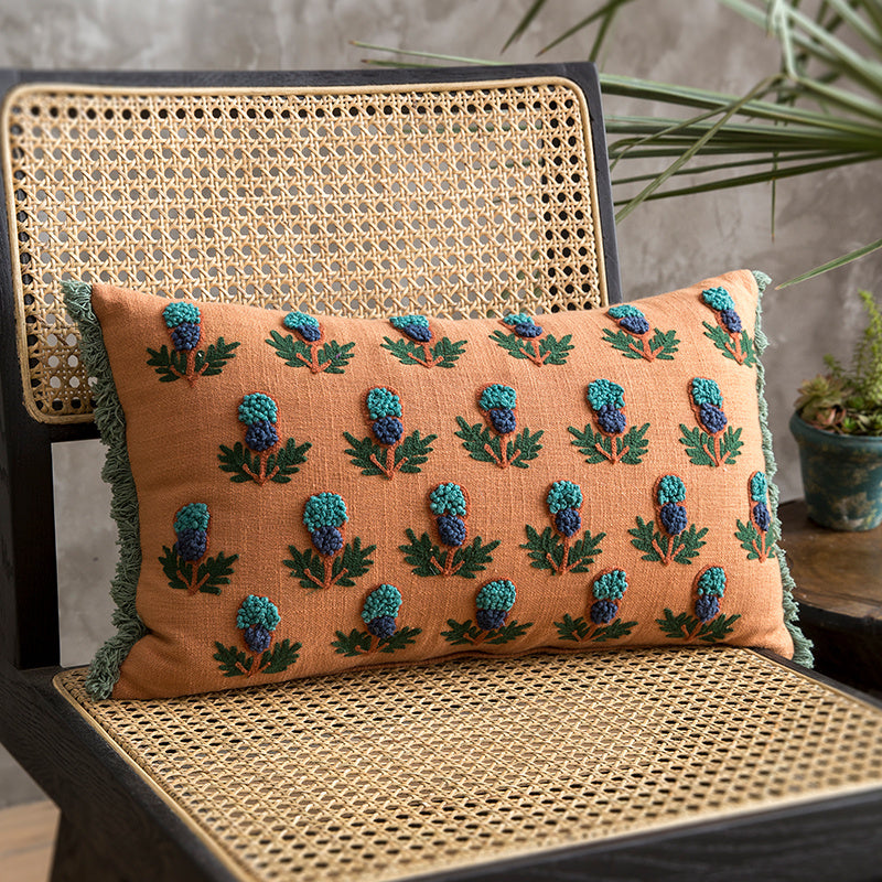 Jewel Bloom Cotton Lumbar Pillow
