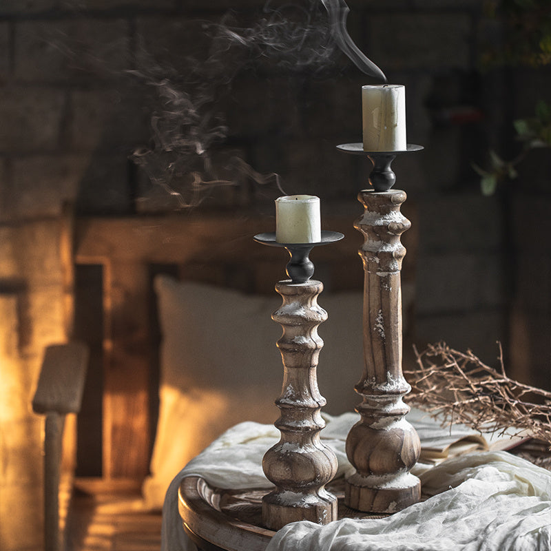 Distressed Wood & Iron Candle Holders