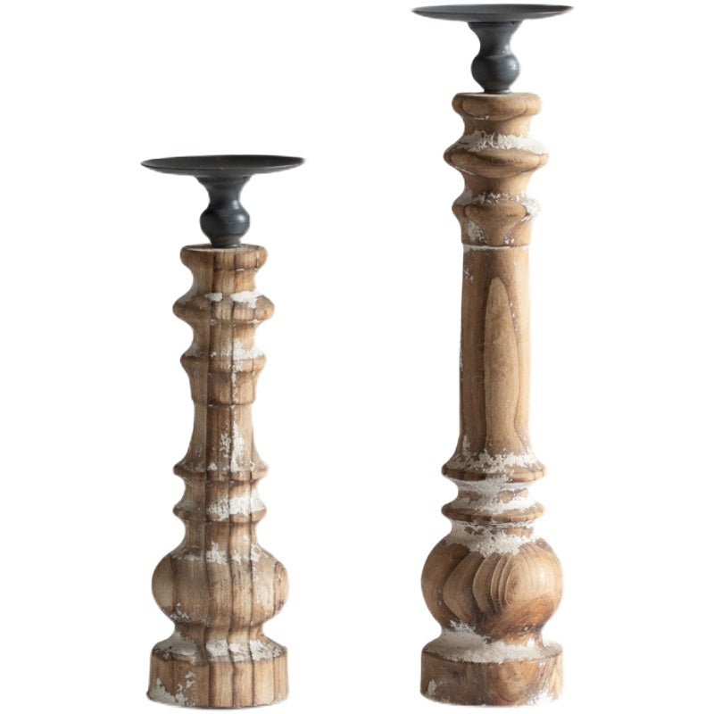 Distressed Wood & Iron Candle Holders