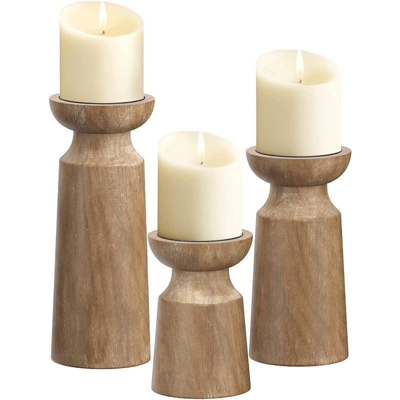 Modern Carved Wood Candle Holders