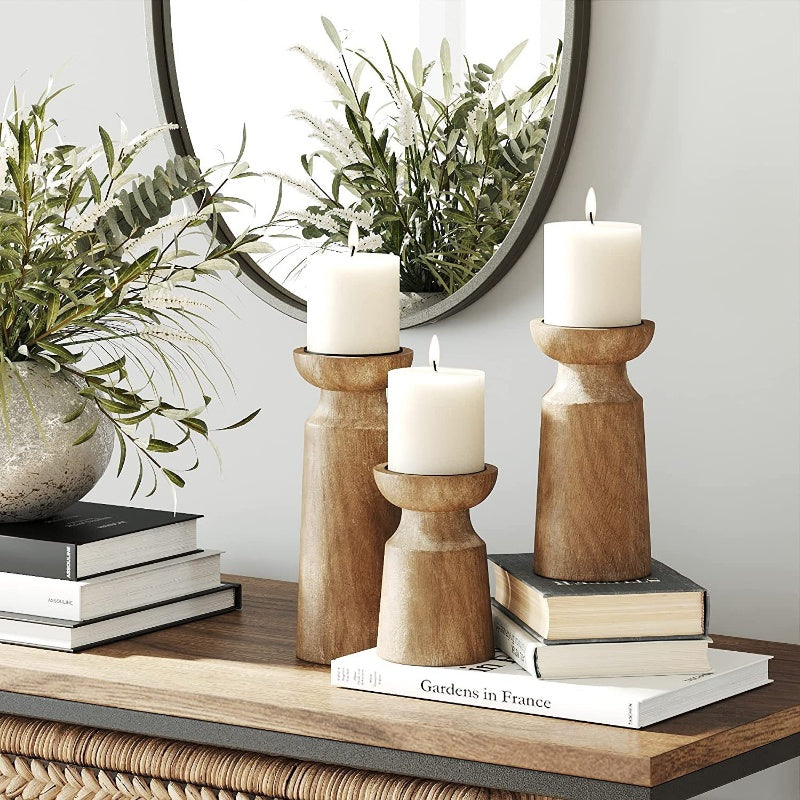 Modern Carved Wood Candle Holders