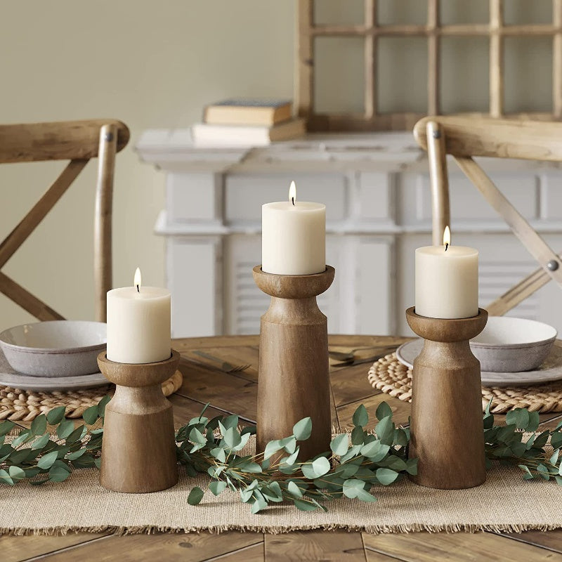 Modern Carved Wood Candle Holders