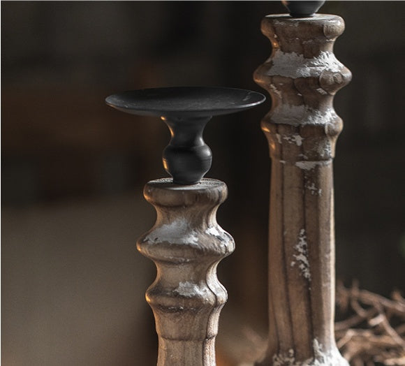 Distressed Wood & Iron Candle Holders